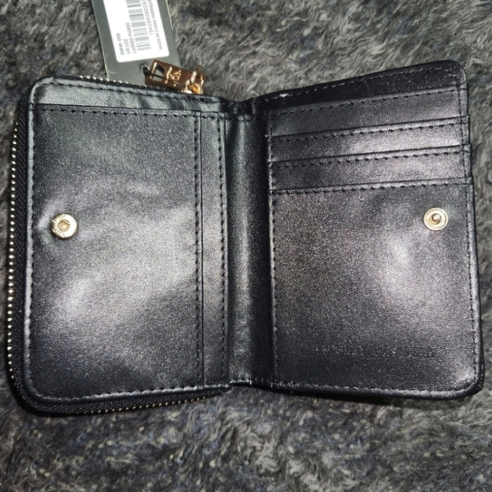 Badgley Mischka Black Snap Bifold with Zip Around Coin Compartment - Picture 4 of 11